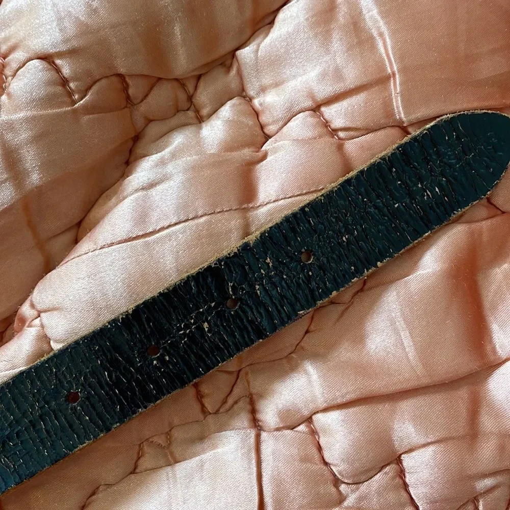 Vintage 80s Esprit black leather beaded black & white‎ check belt